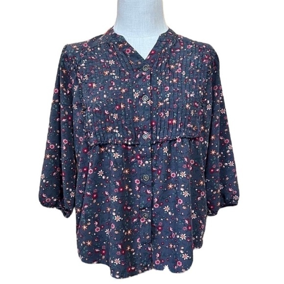 Matilda Jane Medium Floral Pleated Boho Shirt Ditsy Floral Ruffle Blue Casual - Picture 1 of 7